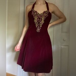 Vintage Zum Zum burgundy velvet halter neck dress
